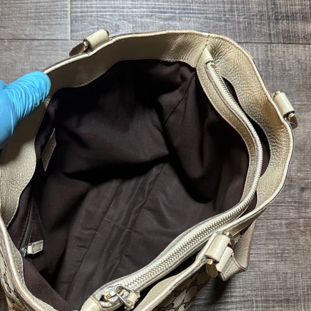 Gucci GG Canvas Leather Beige and Brown Monogram Tote Bag - Picture 16 of 16